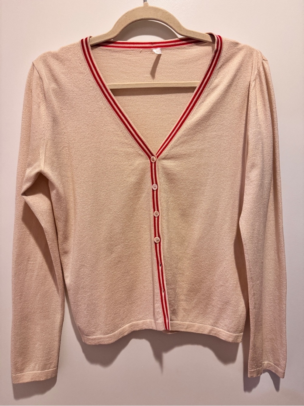 BRIONI Cashmere Silk V-Neck Cardigan Beige Red Trim IT 46 US 10